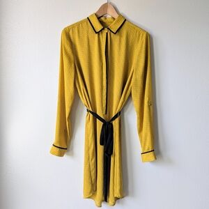 LOFT Yellow Shirt Dress with Black Accents Size M